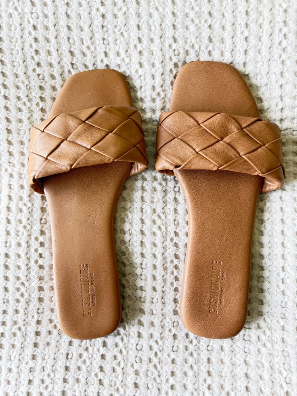 Braided Slide Sandals in Tan - Women's Casual Slip-On